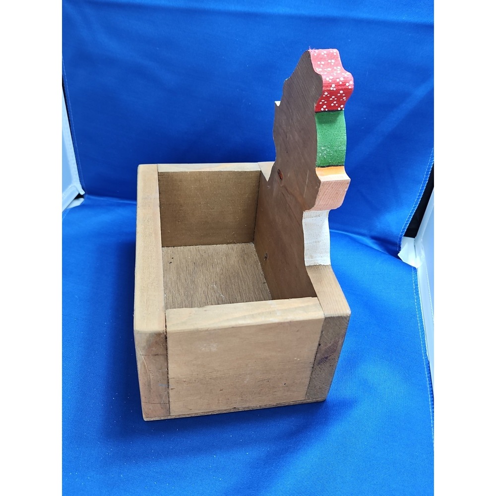 Wood Elf Christmas Card Box Folk Art Handcrafted Hand Painted Kitsch Vintage 9" - Picture 3 of 11